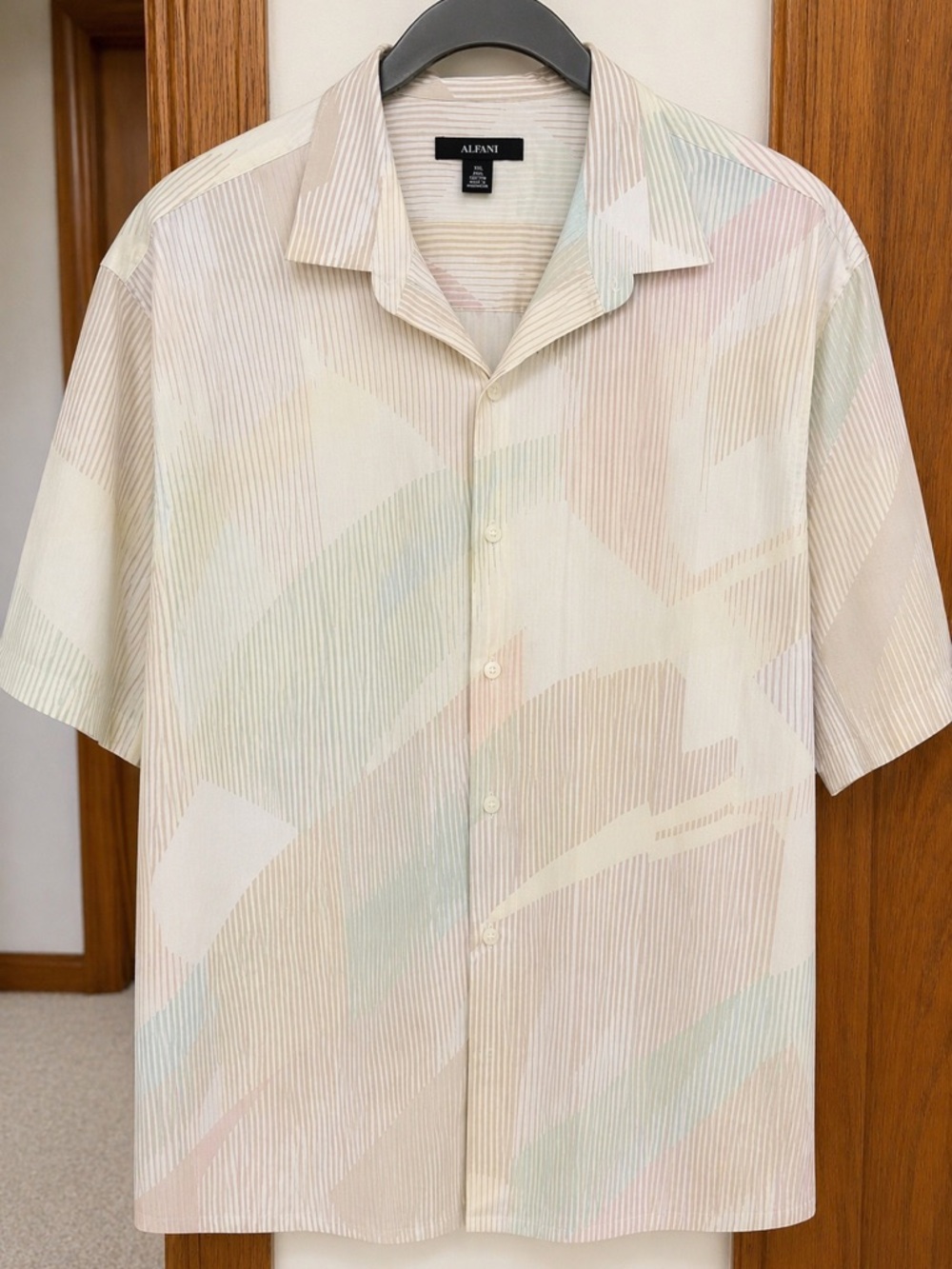 Alfani Men's Cream Pastel Abstract Short-Sleeve Button-Down Shirt